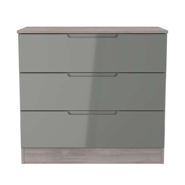 Lucca 3 Drawer Chest of Drawers in Grey Gloss & Grey Oak (Ready Assembled) Grey Grey Gloss & Grey Oak