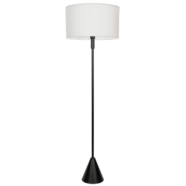 ValueLights Mitch White Shade Black Wood Stem Triangle Floor Lamp and Bulb