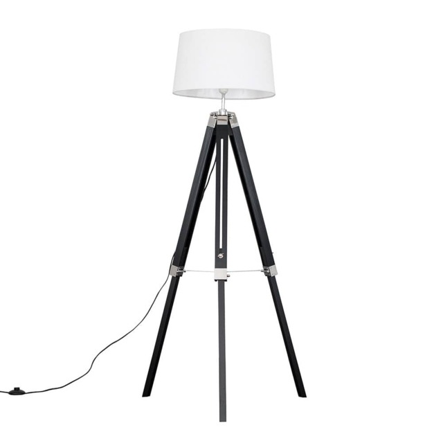 ValueLights Clipper Black Tripod Floor Lamp White Doretta Shade