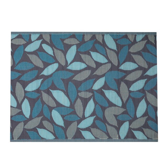 1.5m x 2.1m Flora Leaves Large Outdoor Alfresco Patio Rug Mat in Blue