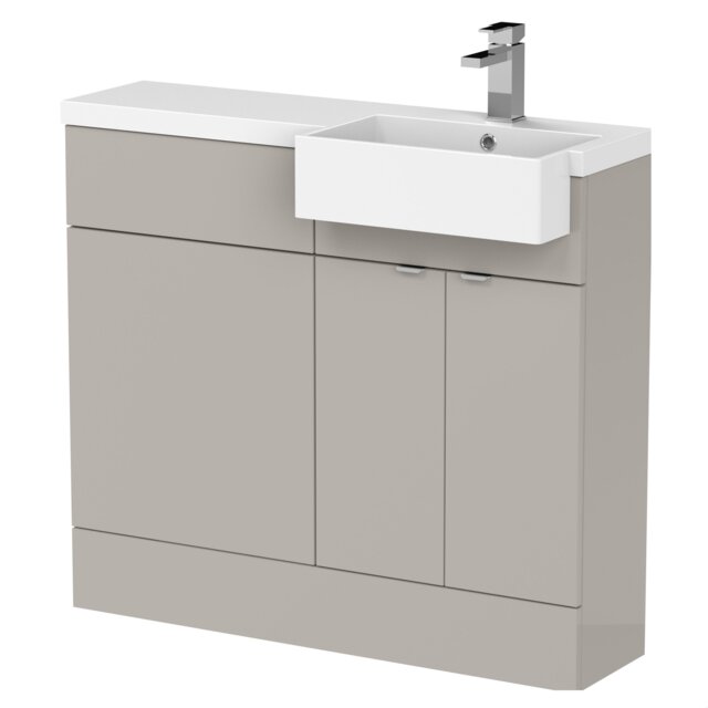 Balterley Alrewas Contemporary 2 Door Right-Hand Floor Standing Combination Unit with Basin, Pebble Grey, 1000mm