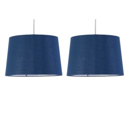 Set of 2 Zoey - Navy Blue with Silver Easy Fit Pendant or Lamp Shades Blue Navy blue cotton with chrome inner detail 2