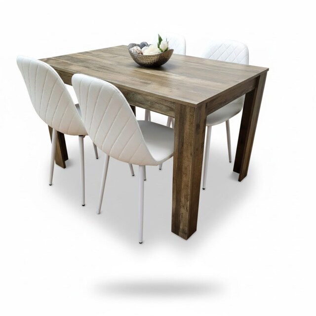 Wooden Rustic Effect Dining Table Set with 4 White Gem Dining Room Furniture