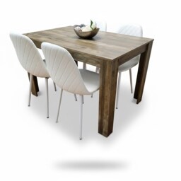 Wooden Rustic Effect Dining Table Set with 4 White Gem Dining Room Furniture