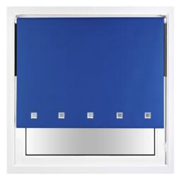 FURNISHED Blackout Roller Blind with Square Eyelets and Metal Fittings Easy Fit Window Shade Blue Blue (W) 150cm x (L) 165cm