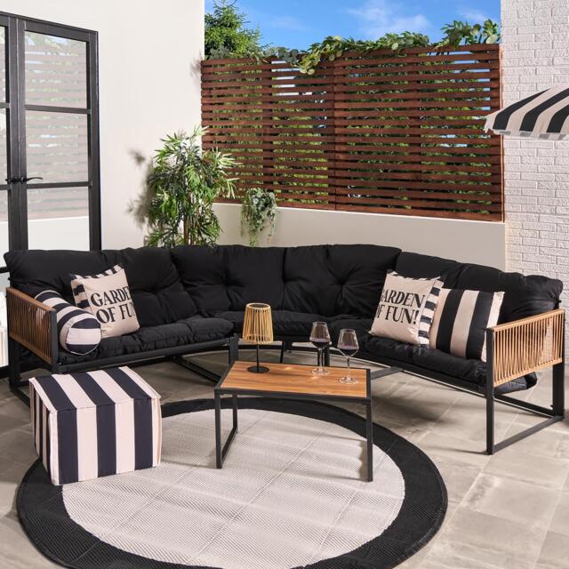OHS Santorini 5 Seater Corner Sofa Table Set Garden Patio Furniture Black Five Plus Seater