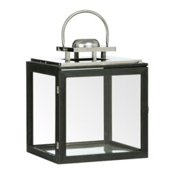 Large Stainless Steel Lantern, Black Wooden Frame Candle Holder,Ideal for Indoor & Outdoor Candlelight Decor