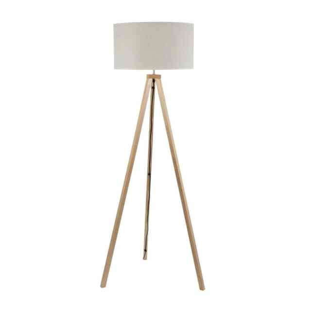 ValueLights Barbro Natural Tripod Floor Lamp with White Trim Shade Brown White