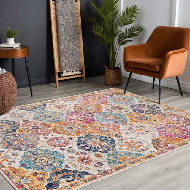 LIVABLISS Harput-Vintage Traditional Boho Rug 200 x 275 cm Orange Blue Beige Grey