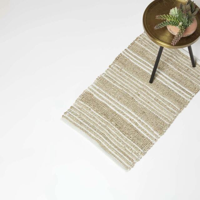 Homescapes Arlyn Natural Striped Handwoven Jute Rug - 45 x 70 cm Cream Natural, White 45 x 70 cm