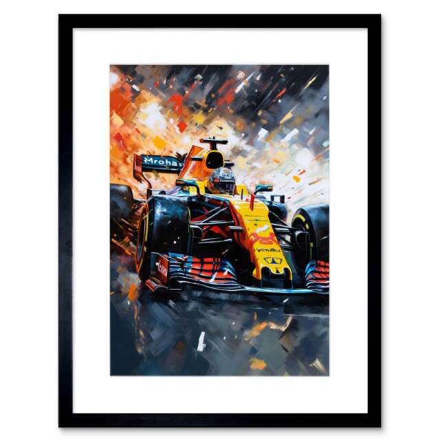 "Motorsport Race Car Action Track Circuit 9x7"" Black Framed Wall Art Print"