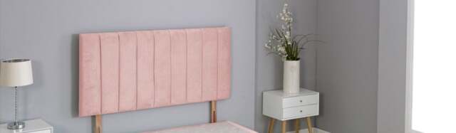 "Pink Plush Velvet 9 Panel Headboard Pink 3FT Single 26""inch Headboard"