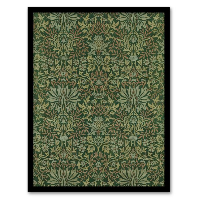 "Flower Garden Textile Pattern Vintage Framed Wall Art Print W. Morris 12x16"""