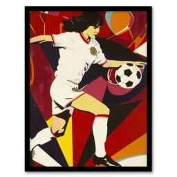 Female Footballer Motion Red Powerful Living Room Black Framed Wall Art Print A4