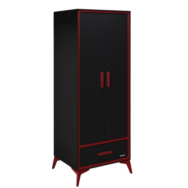 Arcane Canvas 2 Door Wardrobe with Drawer - Black / Red