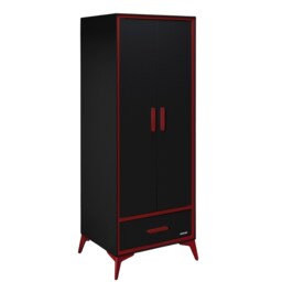 Arcane Canvas 2 Door Wardrobe with Drawer - Black / Red