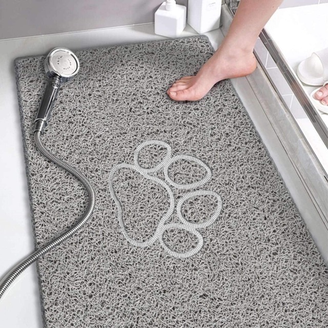 Embossed Spaghetti Anti Slip Shower Mat - Paw - 60cm x 40cm Grey Grey Rectangular 60x40cm