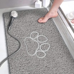 Embossed Spaghetti Anti Slip Shower Mat - Paw - 60cm x 40cm Grey Grey Rectangular 60x40cm