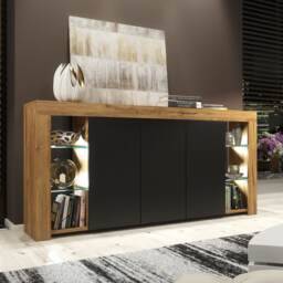 Sideboard TV Unit Display Cabinet Storage Cabinet Oak Black Matt LED 164cm