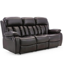 Chester 3 Seater Manual High Back Bonded Leather Recliner Sofa (Brown