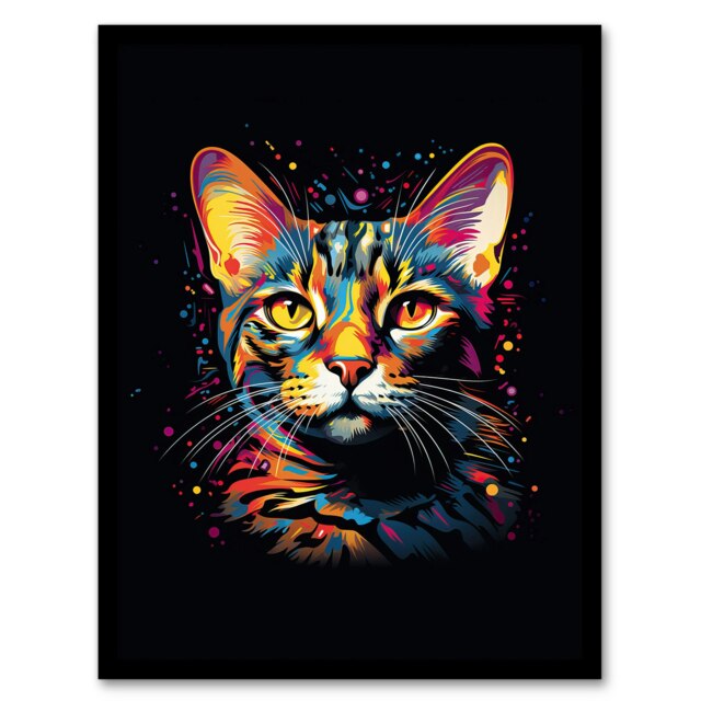 Bengal Cat Lover Gift Pet Portrait Orange Black Framed Wall Art Print A4