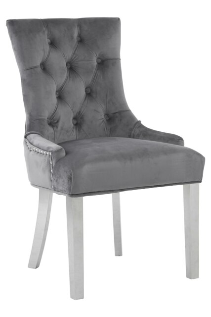 Orsina Contemporary Design Grey Velvet Dining Chair, Elegant Grey Accent Chair For Bedroom, Luxurious Modern Chair