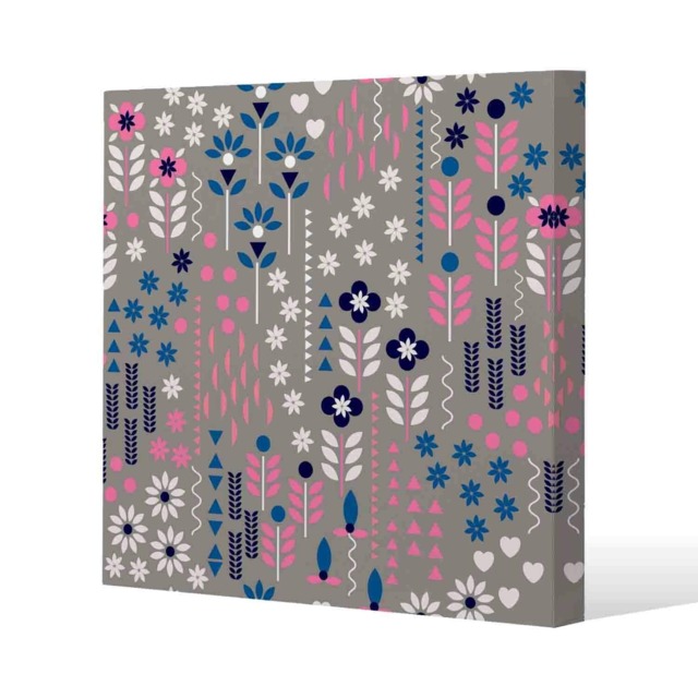 Selection of Flowers in Pink, Blue & White (Canvas Print) Cream
