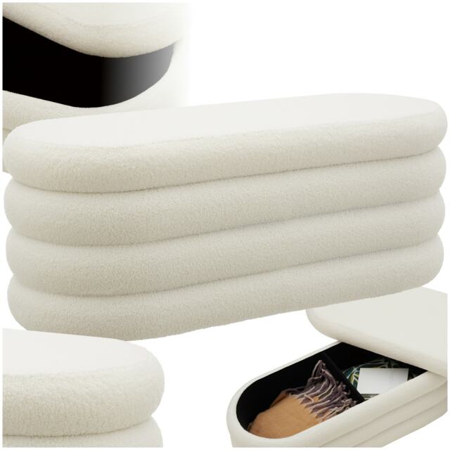 Bench Altu - with velvet or boucle cover, padded, hallway storage White Boucle Cream