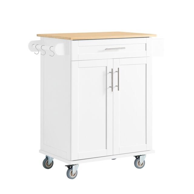 SoBuy FKW13-II-WN,Kitchen Trolley with Adjustable Shelf & Drawer White White