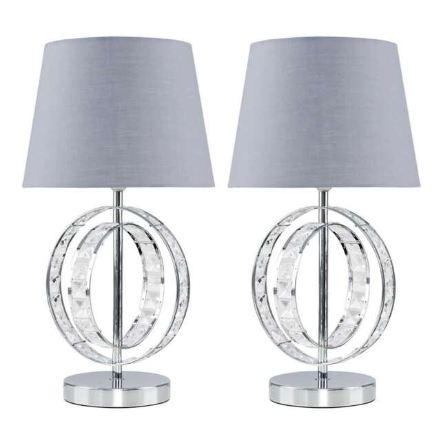 ValueLights Rothwell Pair of Silver Table Lamp Silver Shade