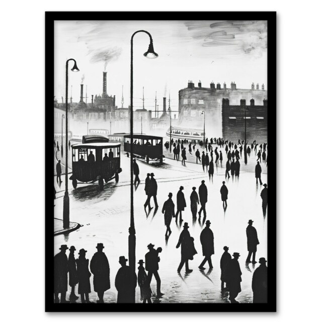 Industrial City Scene 1930S Drawing British Black Framed Wall Art Print A4