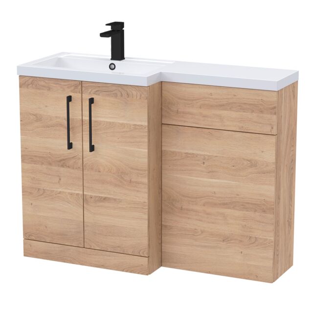 Balterley Left-Hand Bathroom Vanity and WC Unit Combination with Basin, with Handles Brown Bleached Cuneo Oak