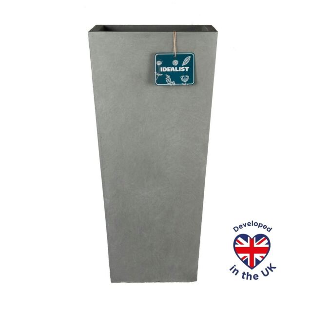 Tall Tapered Grey Light Concrete Garden Planter H89 L43 W43 cm, 165 ltrs Cap.