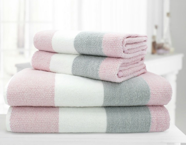 100% Cotton Stripe Towels - Pink Pink Hand towel