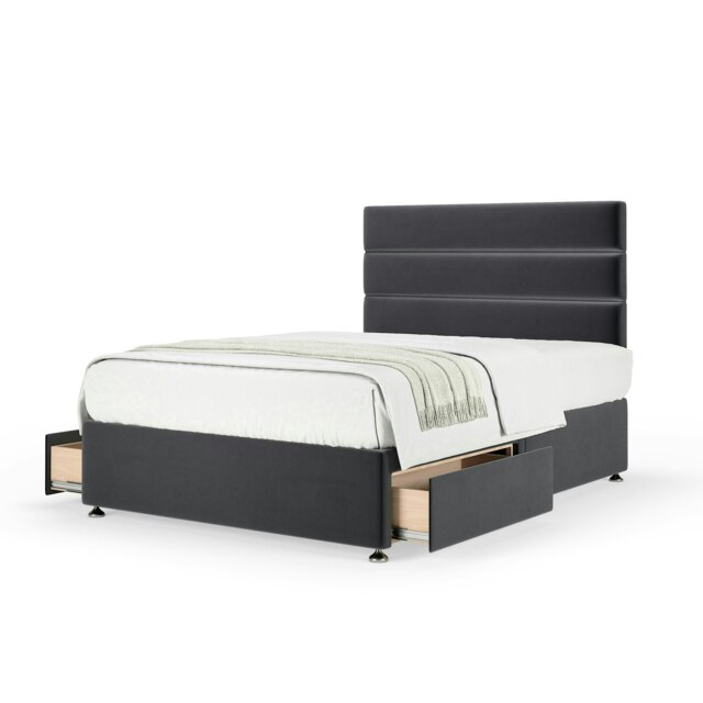Majestic 1000 Pocket Sprung Graphite Plush Velvet 2 Drawer Divan Set And Milan Headboard Small Double