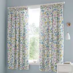 D & D Sweetpea Floral Pencil Pleat Curtains Lilac
