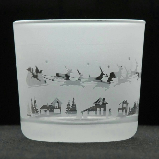 Animo Glass Engraved Votive Tealight Holder Santa
