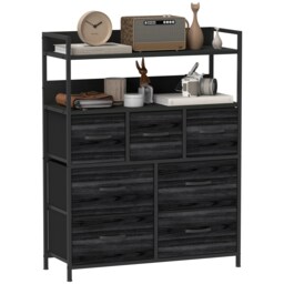 HOMCOM Bedroom Chest of Drawers, Fabric Dresser with 7 Drawers, Storage Organiser Unit with Open Shelves and Metal Frame for Living Room, Entryway, Black Black Black