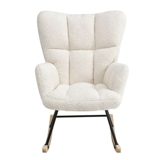 Living and Home Tufted Fabric Upholstered Rocking Chair - White