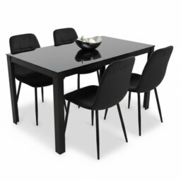 Dining Table and 4 Chairs Black Glass 4 Velvet Chairs Dining Room Furniture