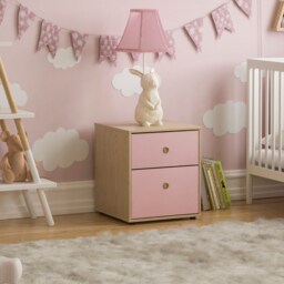 Junior Vida Neptune 2 Drawer Bedside Table Chest Cabinet Nightstand, Pink & Oak