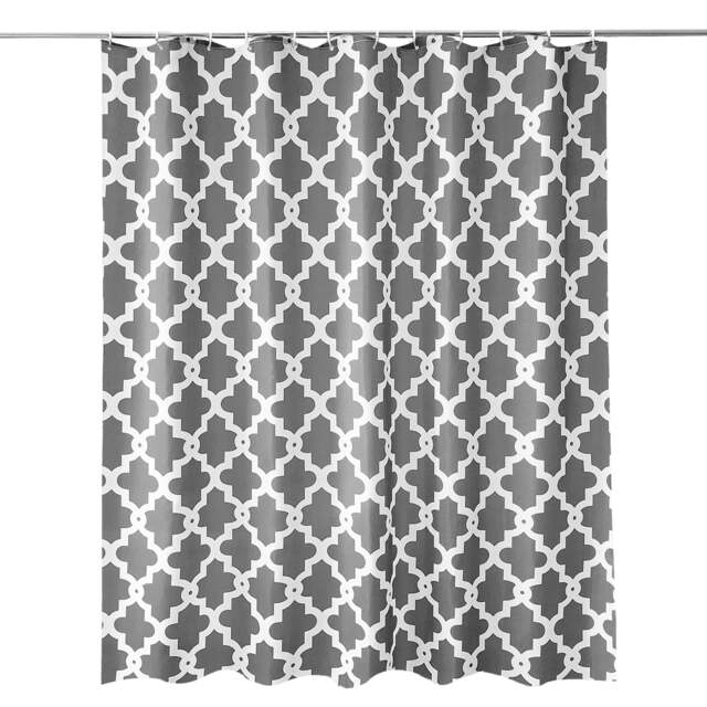 Trellis Grey Polyester Shower Curtain with 12 Hooks - 180x200cm