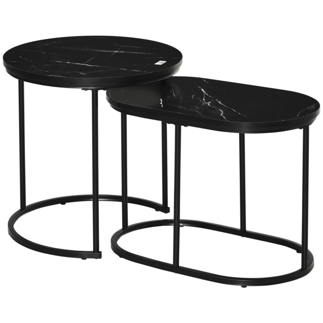 HOMCOM 2 Pcs Modern Coffee Table with Faux Marble Tabletop Black