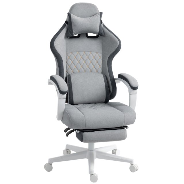 HOMCOM Ergonomic High Back Gaming Chair for Adults, Printed Velvet Computer Recliner Chair with Footrest, Lumbar Support, Adjustable Height and 360 Swivel Seat for Office or Gaming, Grey Grey Grey