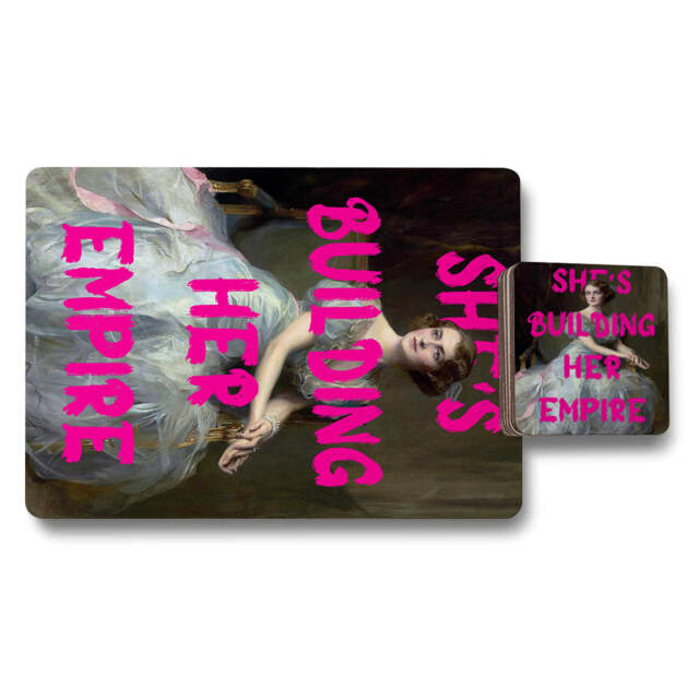 Set Of 12 Placemats And Coasters With Designer Artwork And Wood Bottom