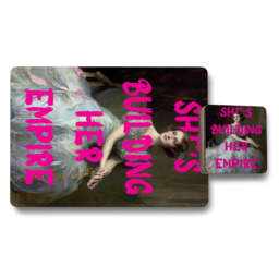 Set Of 12 Placemats And Coasters With Designer Artwork And Wood Bottom