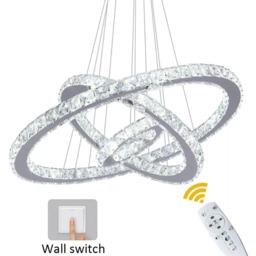 Crystal Silver Chandelier LED Ceiling Pendant Light Dimmable w. Remote (40+30+20cm)
