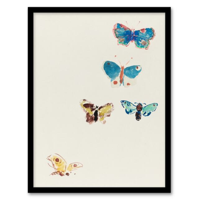 "Five Butterflies Watercolour Redon Vintage Framed Wall Art Print 12X16"""