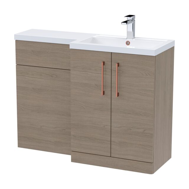 Balterley Right-Hand Bathroom Vanity and WC Unit Combination with Basin - Woodgrain Mid Oak with Handles Brown Grey Vicenza Oak