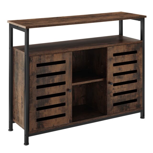 Sideboard Warrington - 2 large shelves, 3 storage compartments Brown Industrial wood dark, rustic 100 x 37 x 82 cm 1